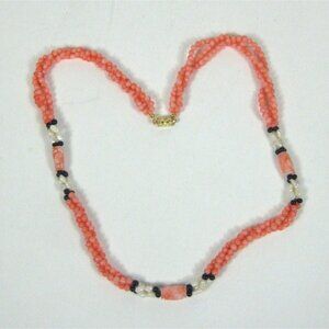 Vintage Coral Carved Bead Necklace Multi Strand Fresh Water Pearls 25 inch